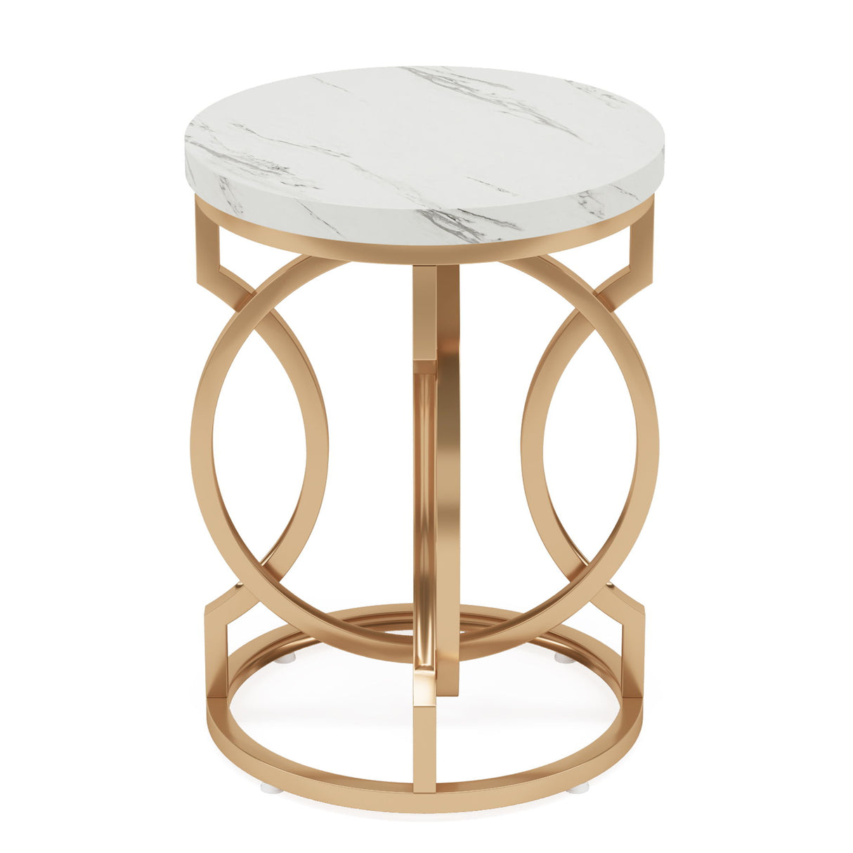 Round End Table With O-Shaped Base - White / Gold