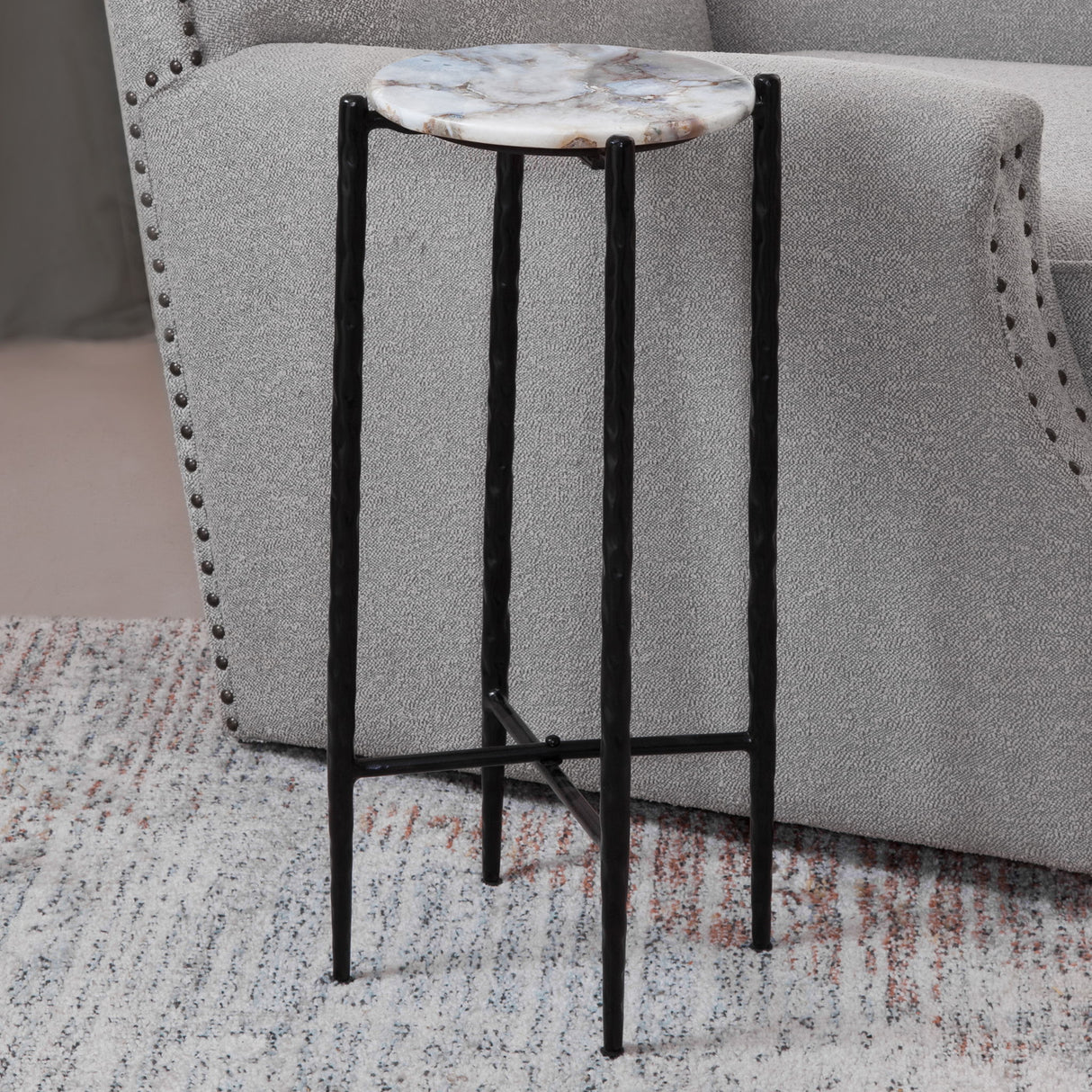 Octavio - Agate Top Chairside Table - White