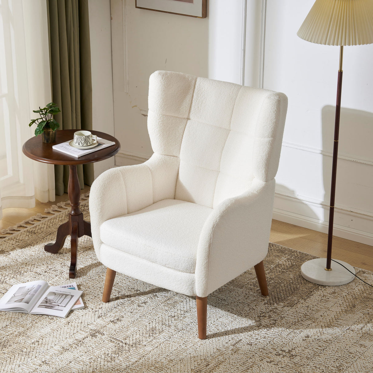 Accent Chair With Birch Wood Legs - White