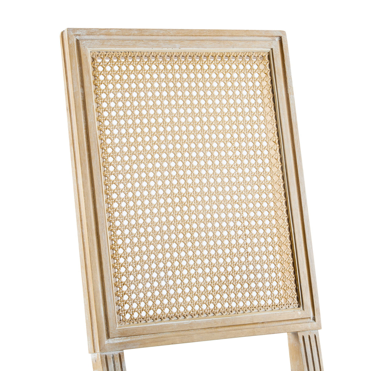 French Country Dining Chair With Rectangular Cane Backrest And Smooth Upholstered Seating