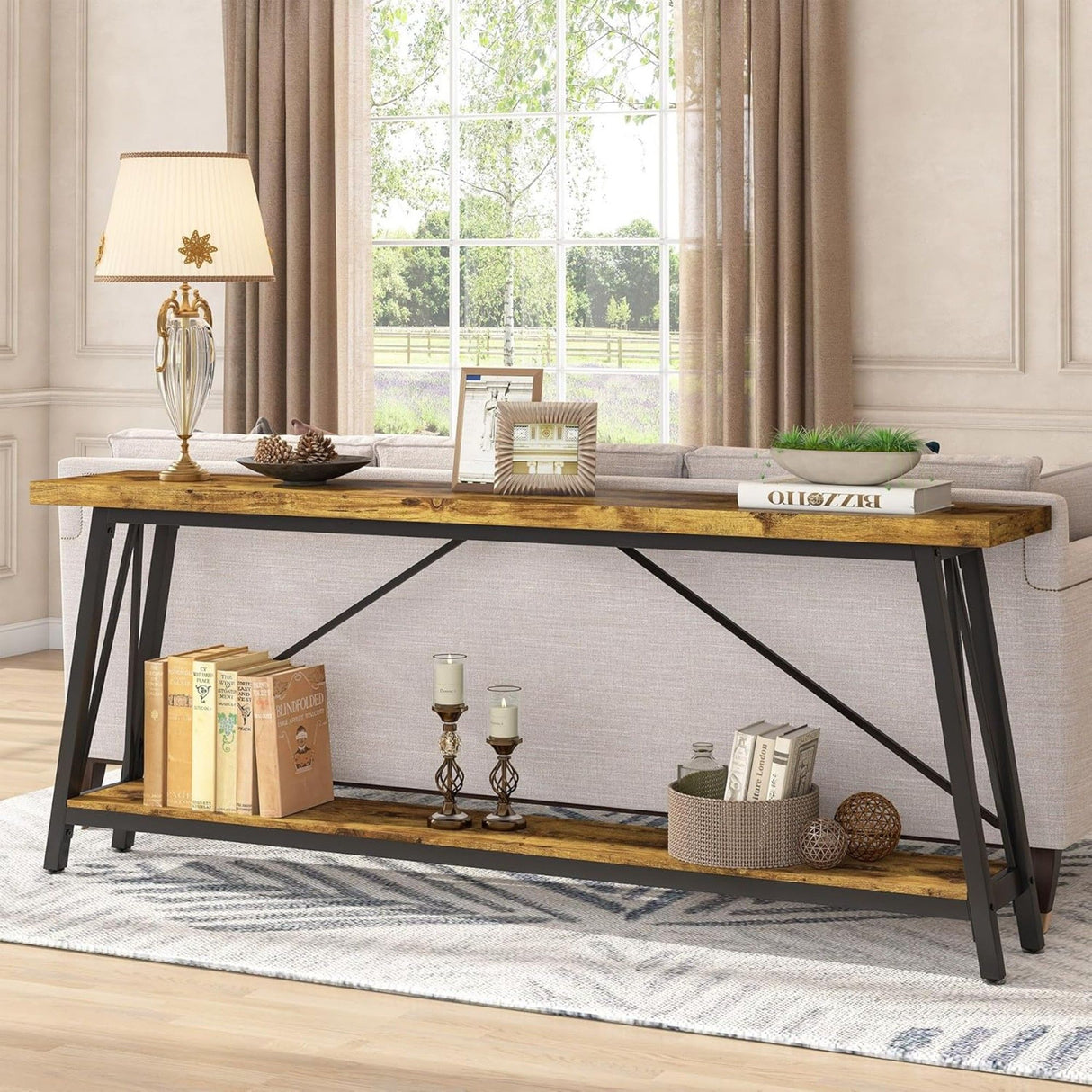 Extra Long Sofa Table For Hallway, Entryway & Living Room - Rustic Brown