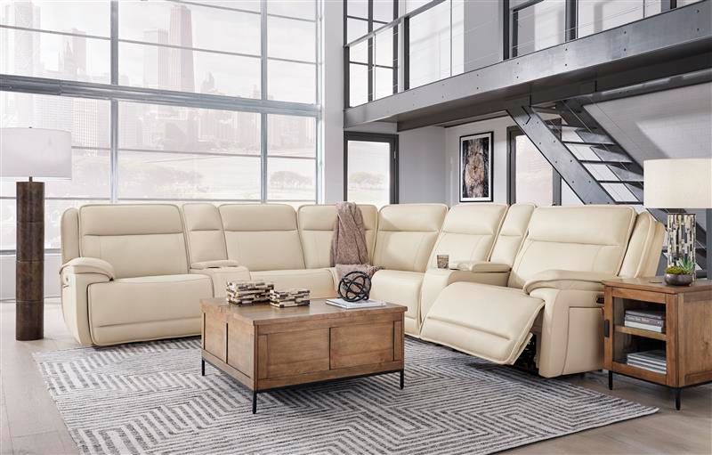 Double Deal - 7-Piece Power Reclining Sectional With 2 Consoles - Almond