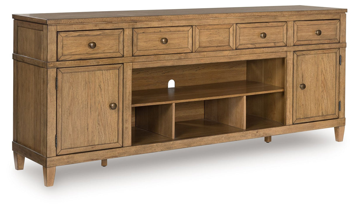 Sharlance - XL TV Stand With Fireplace Option - Light Brown