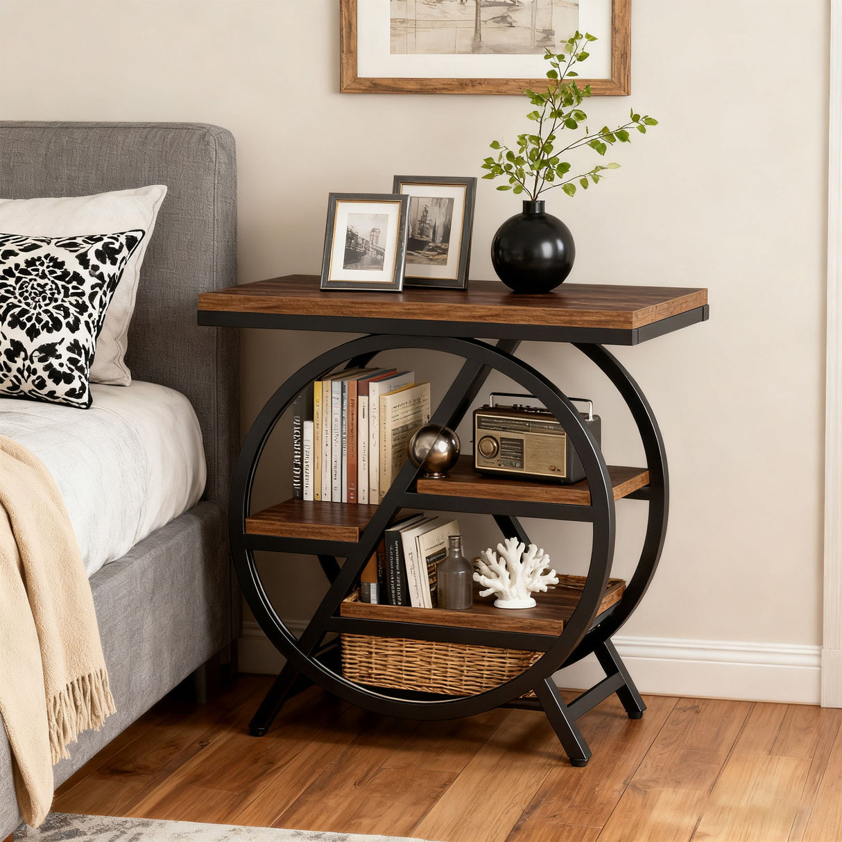 Modern Narrow End Table With 3 Tier Shelves