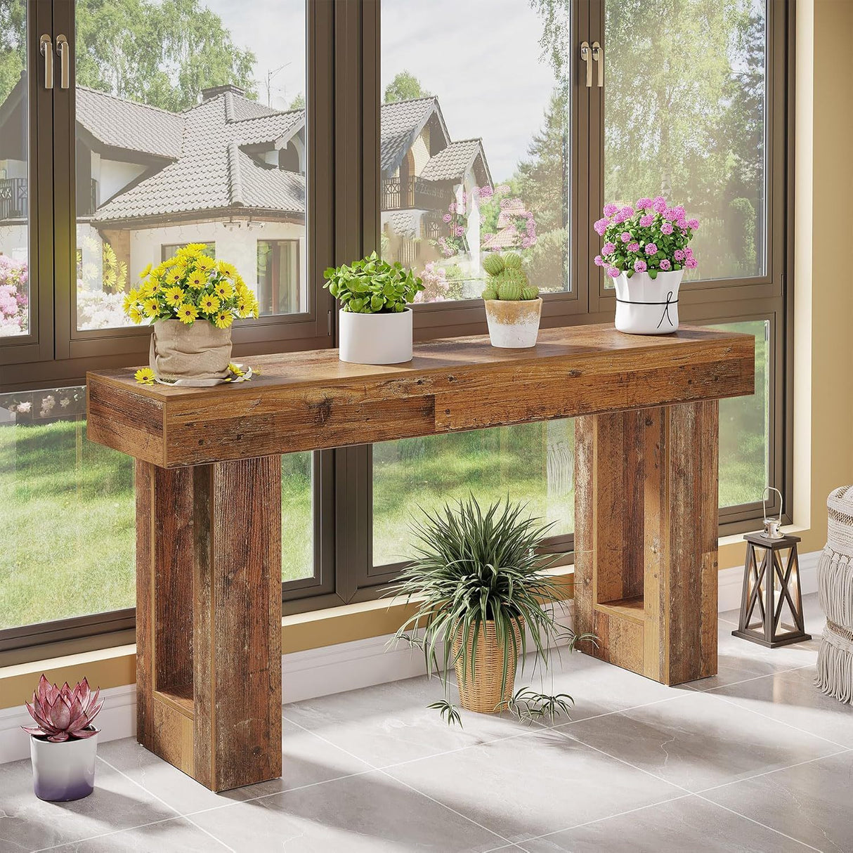 Rectangular Extra Long Console Table For Living Entryway - Rustic Brown