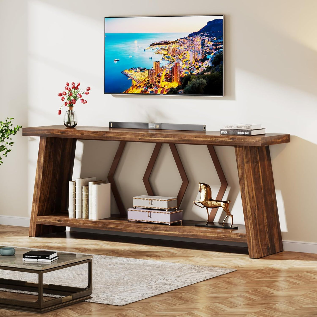 Accent Extra Long Console Table With 2 Tier Storage - Brown