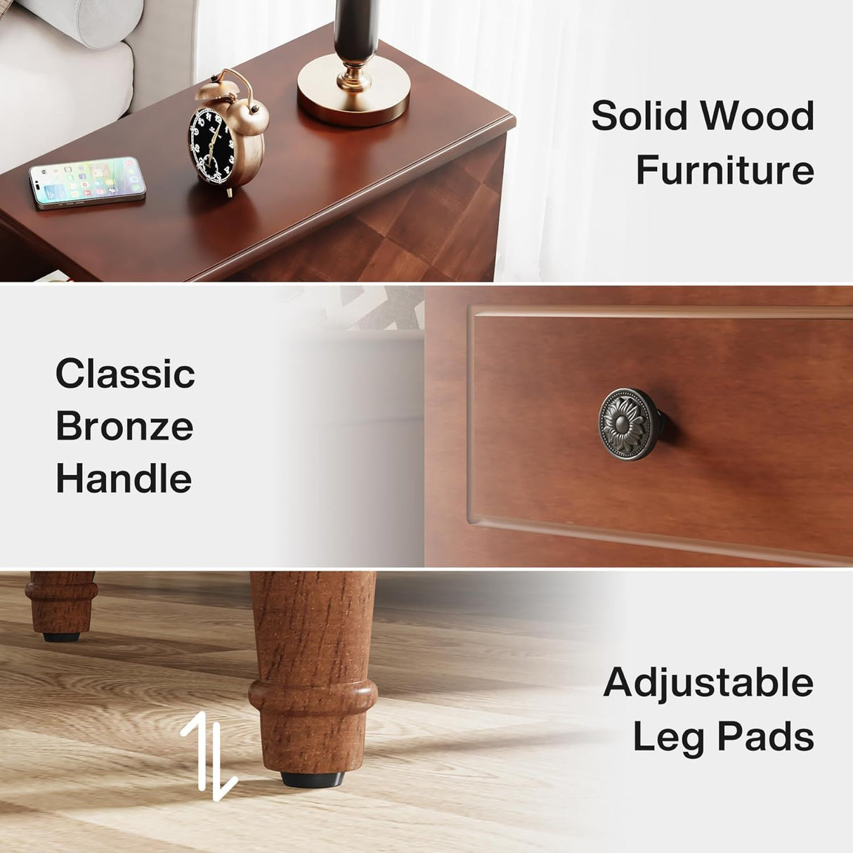 Narrow End Table With 3 Drawers, Compact Design For Small Spaces - Brown