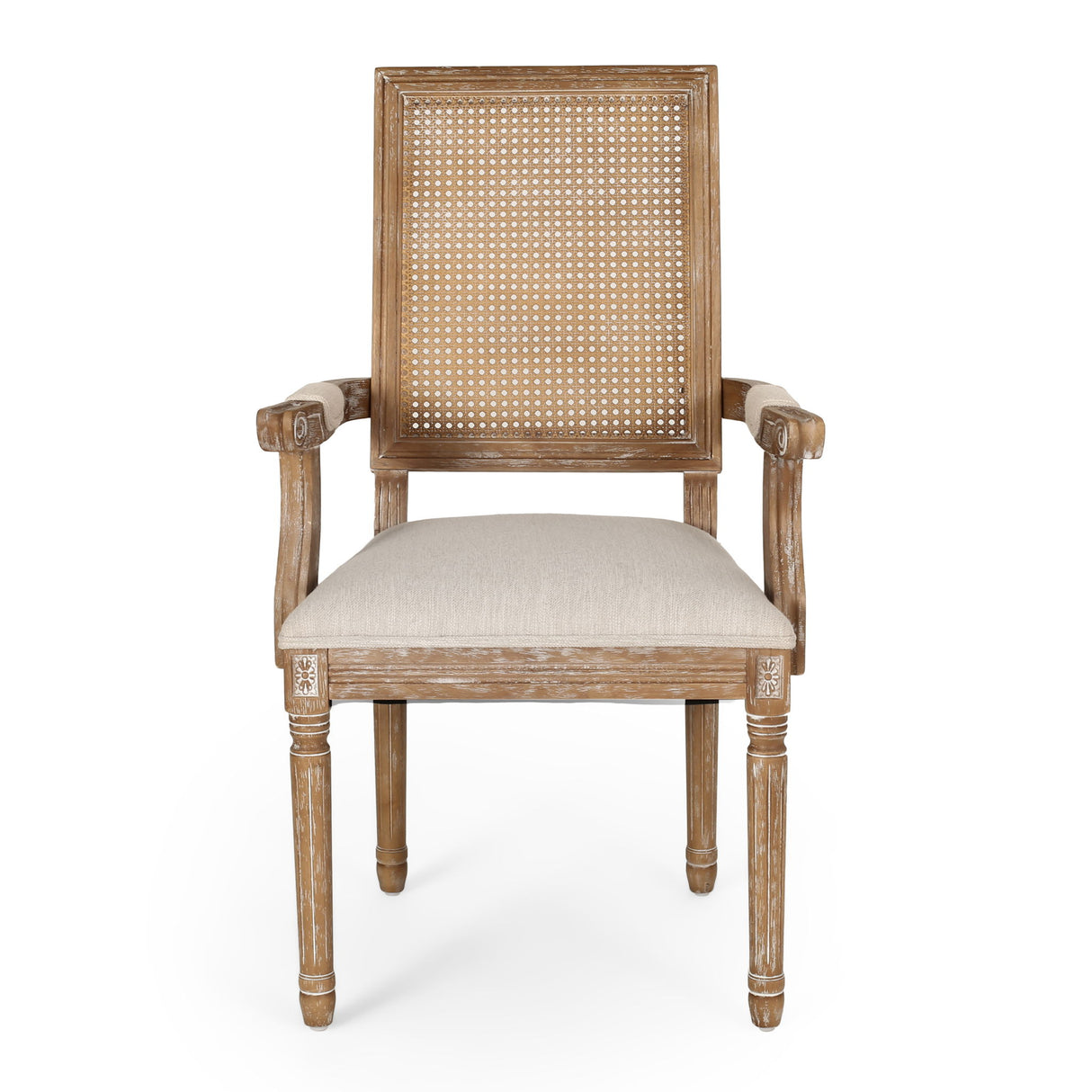 Elegant French Country Style Dining Chair With Cane Backrest