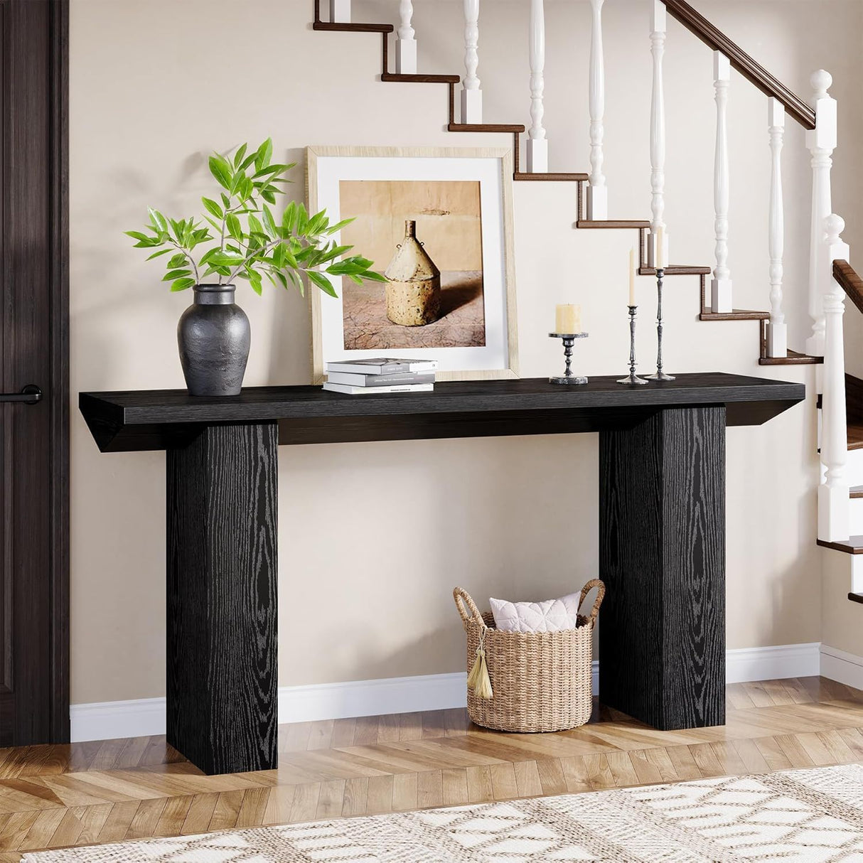 Extra Long Narrow Console Table For Entryway & Hallway - Black / White Print