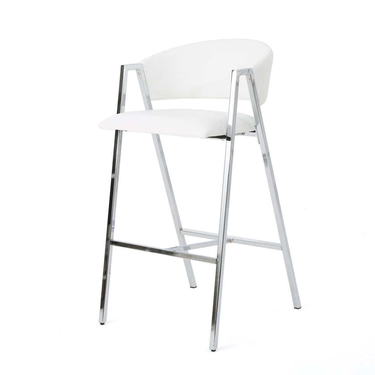 Modern Bar Stools With Low Back And Arms And Durable Metal Frame (Set of 2) - Ivory
