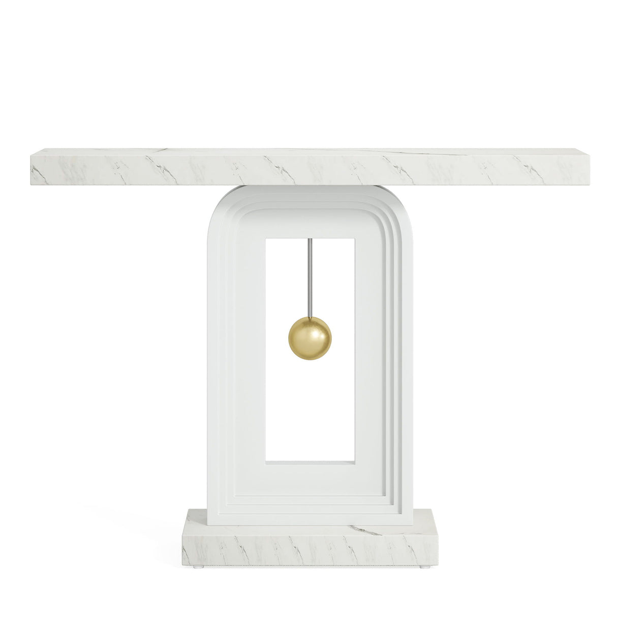 Console Table With Geometric Base For Living Roo - White / Gold