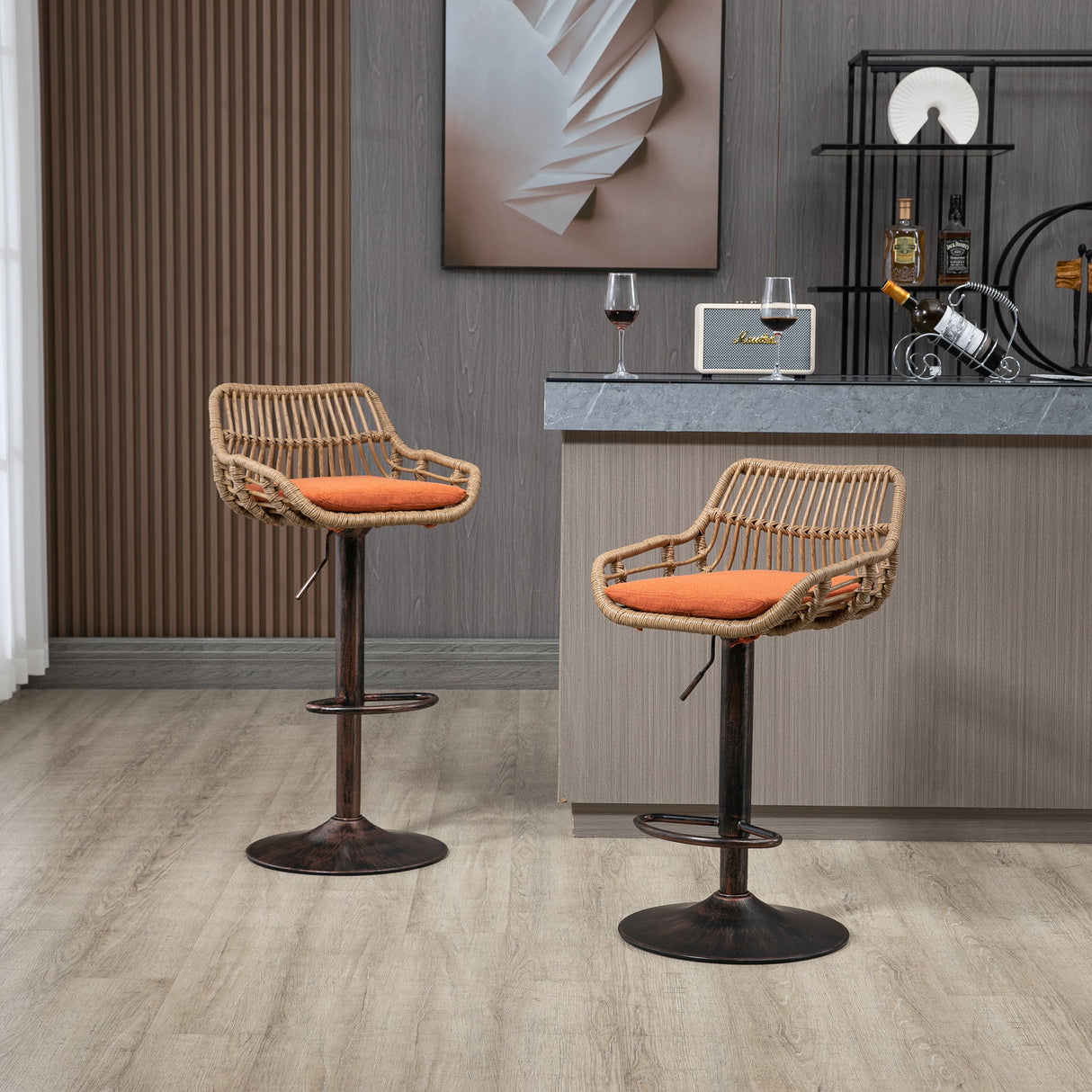 Modern Swivel Bar Stools Adjustable Counter Chairs With Footrest (Set of 2)
