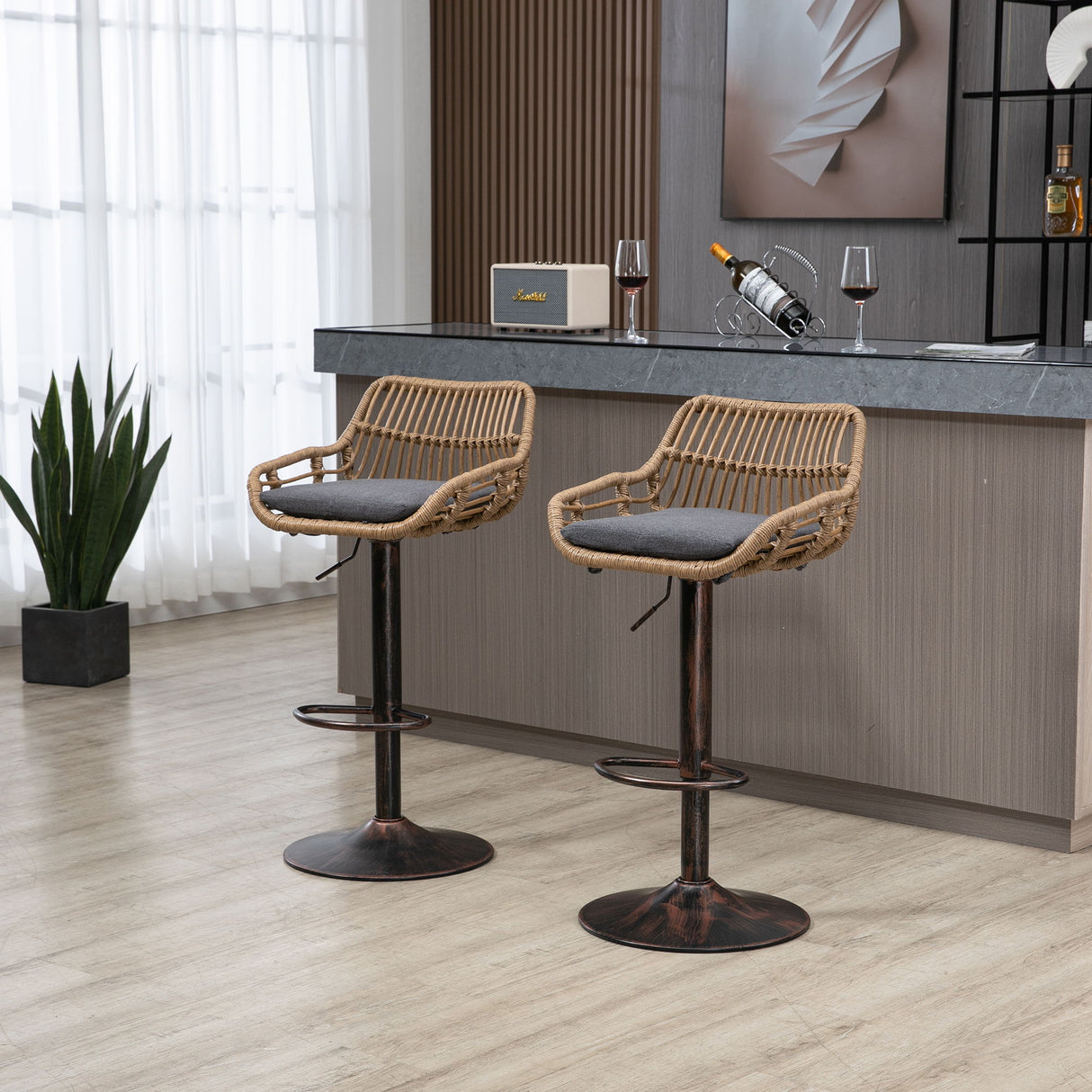Modern Swivel Bar Stools Adjustable Counter Chairs With Footrest (Set of 2)