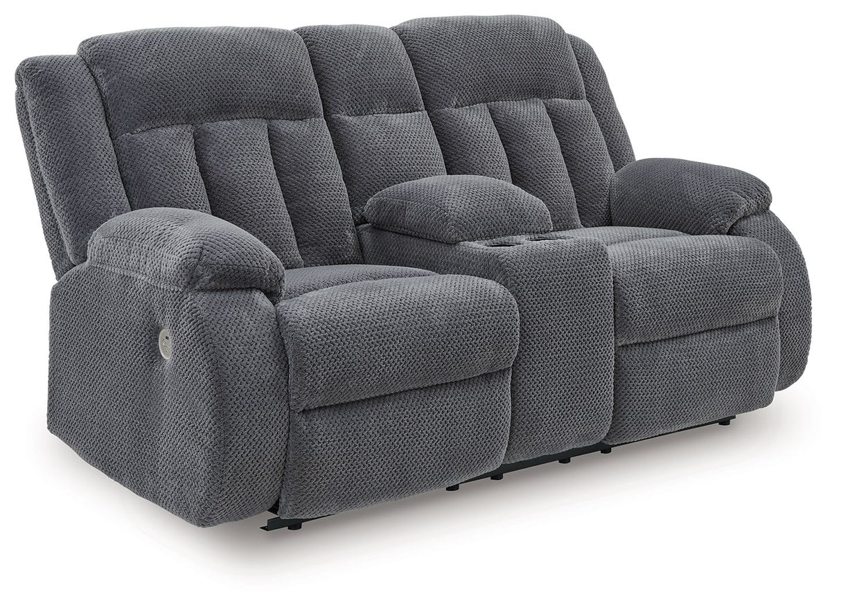 Observation - Double Reclining Power Loveseat With Console - Steel