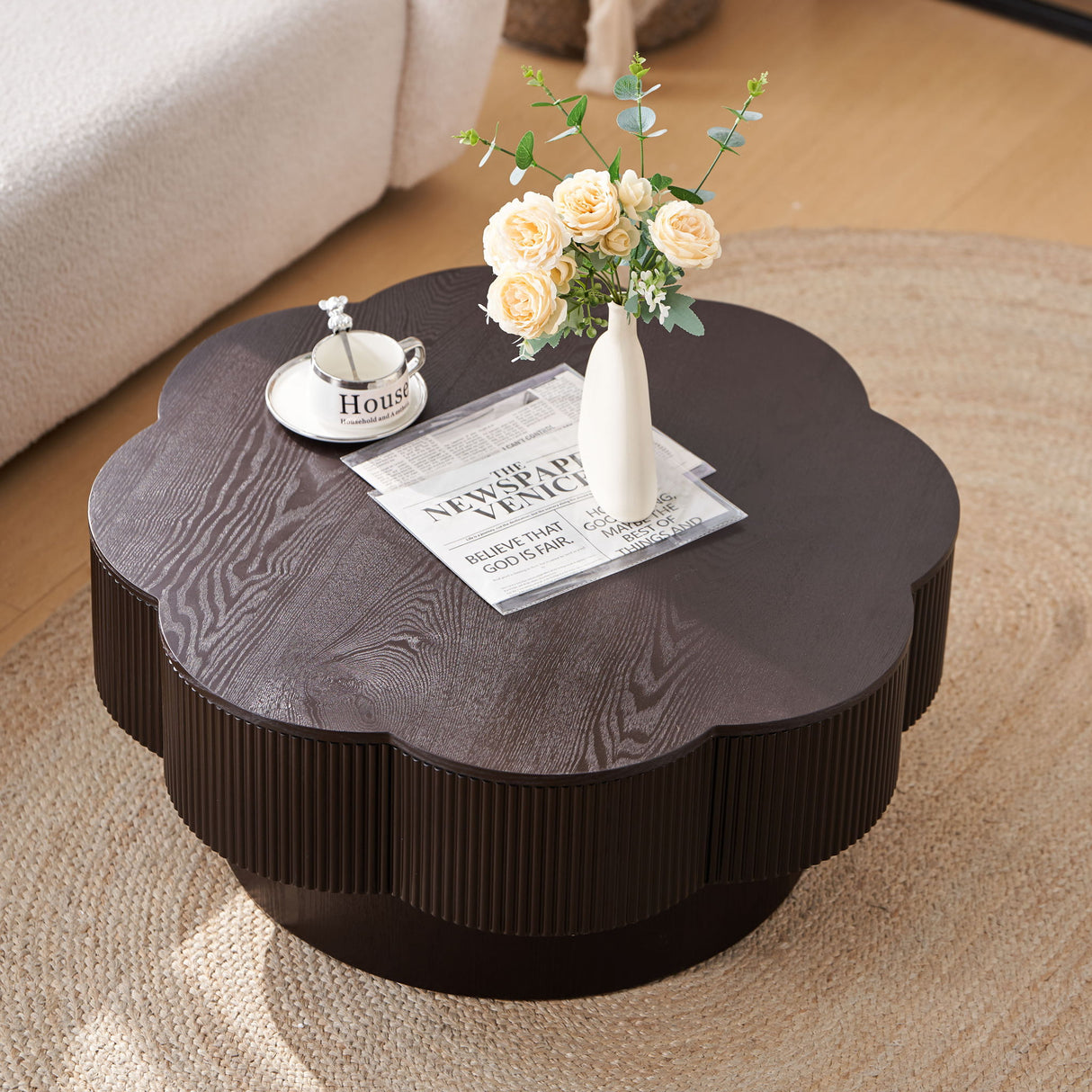 Modern Plum Blossom Shaped Coffee Table With Storage
