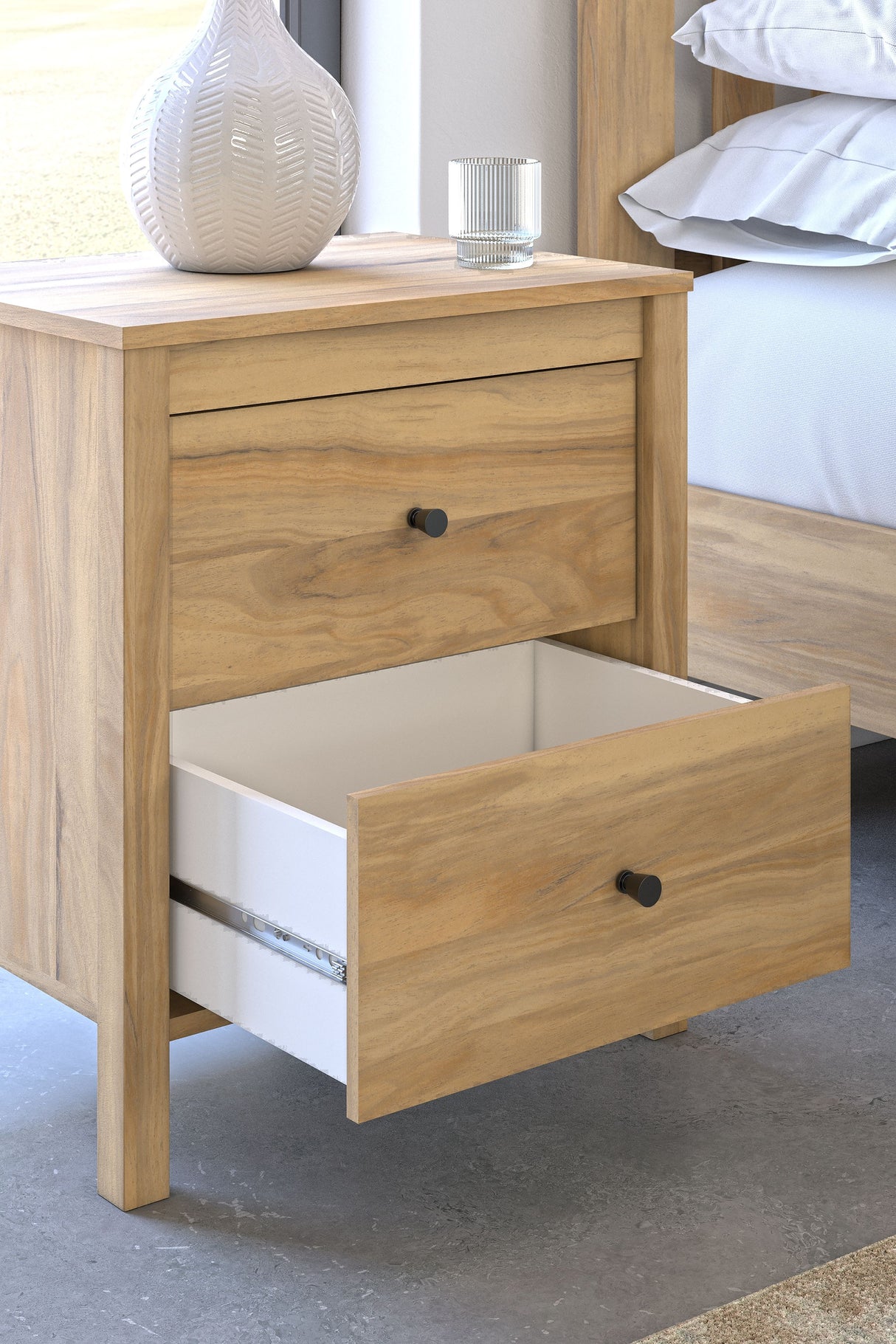 Bermacy - Two Drawer Night Stand - Light Brown