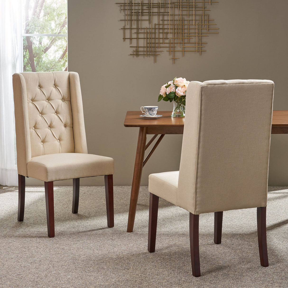 Sophisticated Tufted Dining Chair With High Back Design