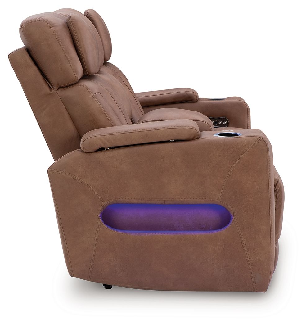 Clean-Slate - Power Reclining Loveseat With Console / Adj Headrest - Caramel