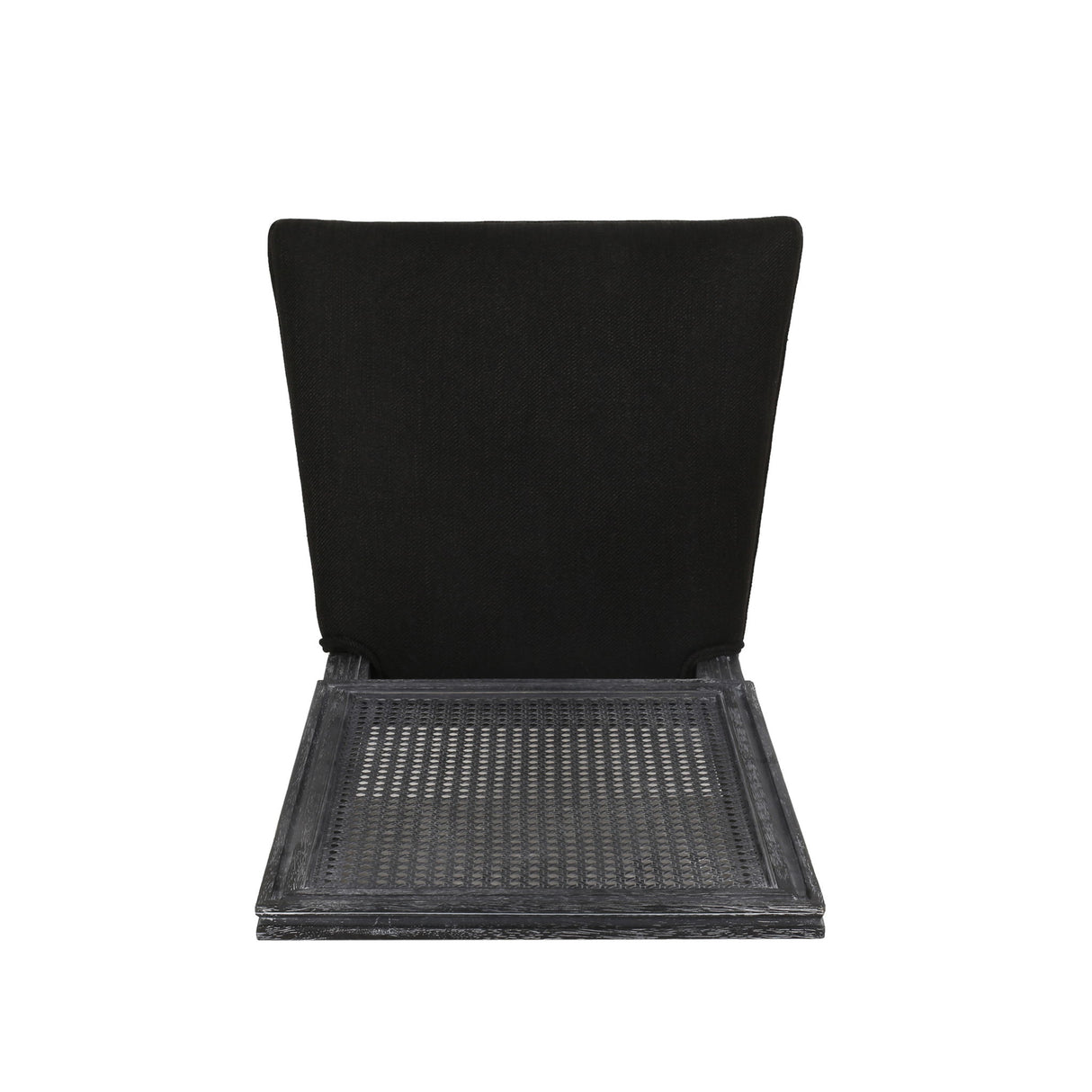 French Country Dining Chair With Rectangular Cane Backrest And Smooth Upholstered Seating