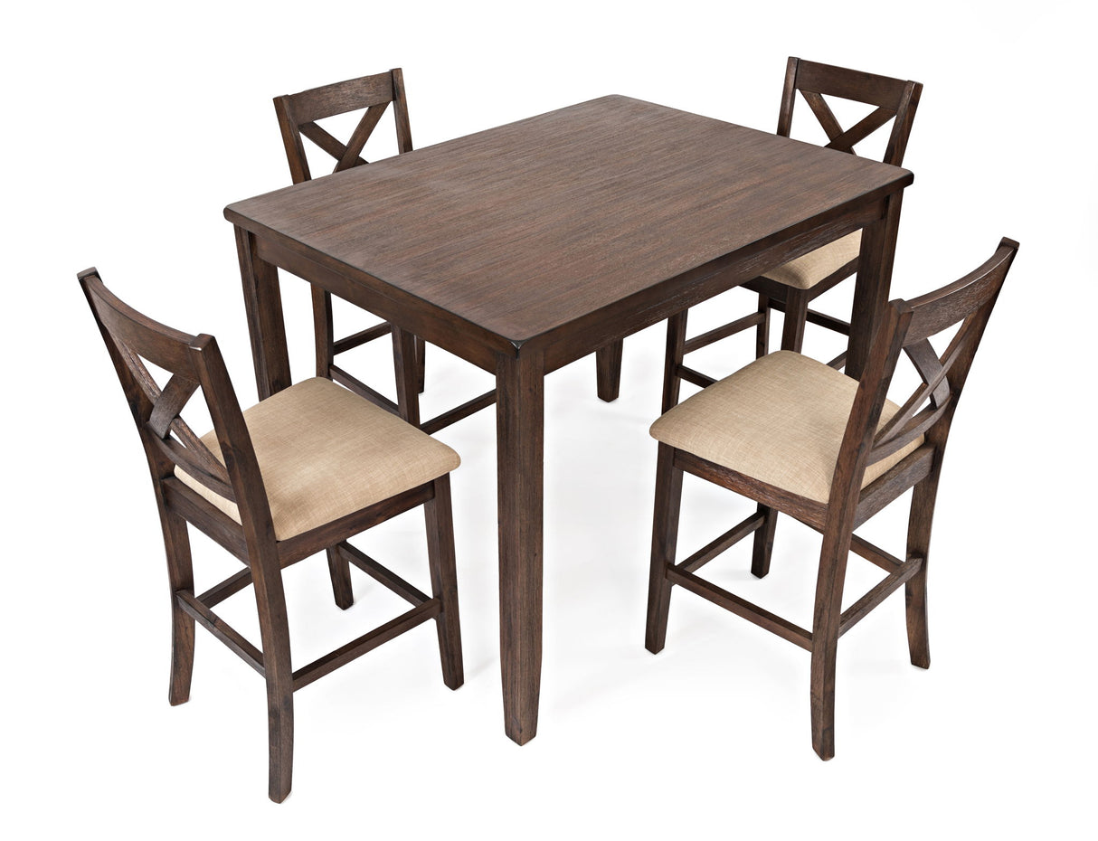 Walnut Creek - Counter 5 Piece Dining Set - Medium Brown Walnut / Beige