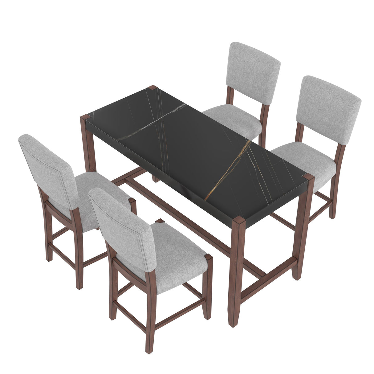5 Piece Counter Height Dining Set, Bar Table With 4 Upholstered Chairs