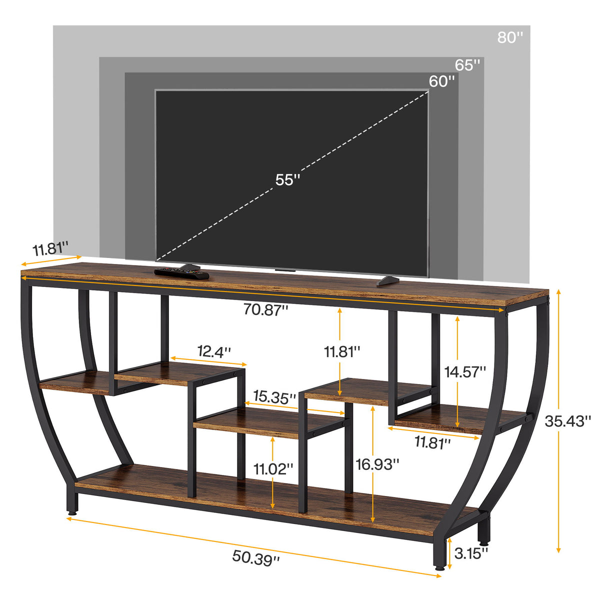 Extra Long Entryway Console Sofa Table With 7 Tier Shelves - Brown / Black