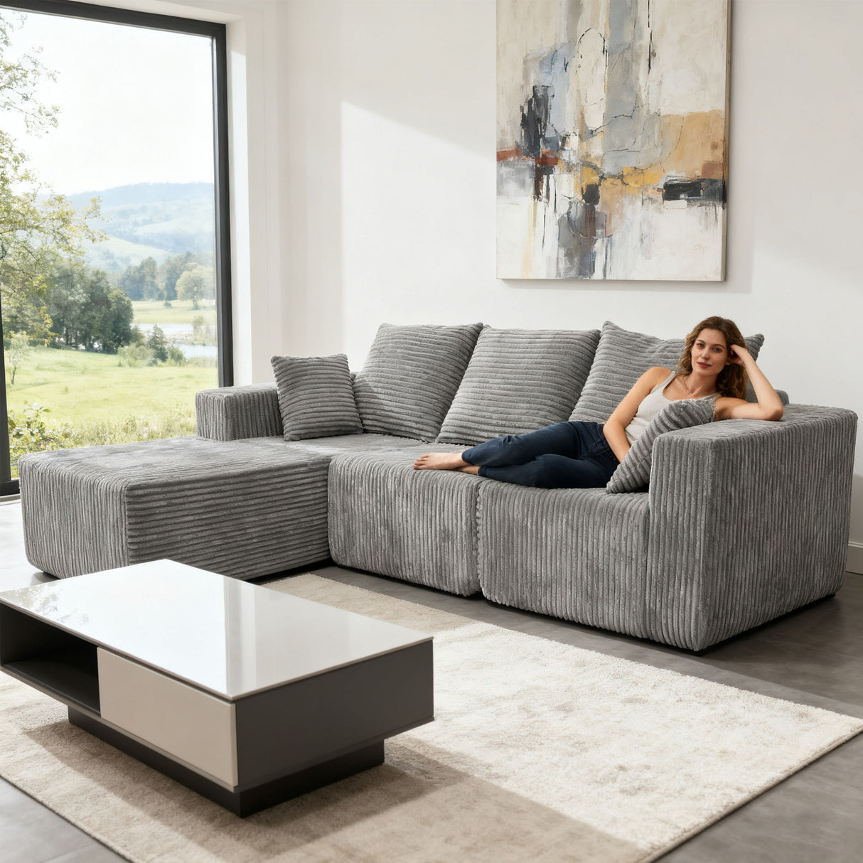 Corner Combination Sofa Sectional Couch With Soft Plush Fabric
