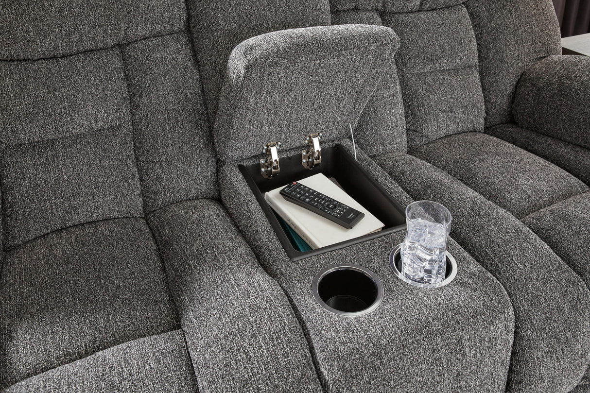 Foreside - Dbl Reclining Loveseat with Console - Charcoal