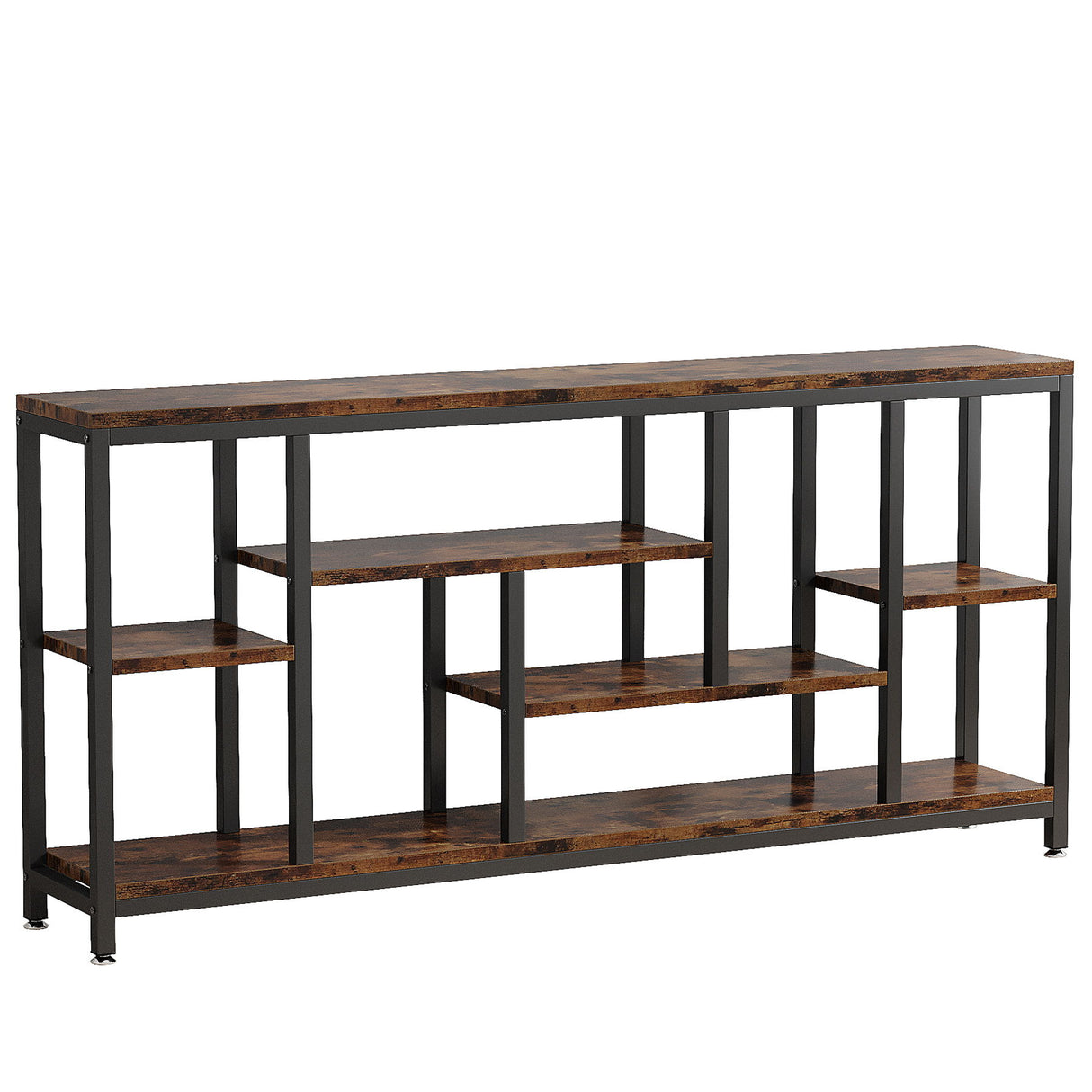 Tribesigns - Extra Long Console Table, 3 Tier With Storage Shelves - Rustic Brown