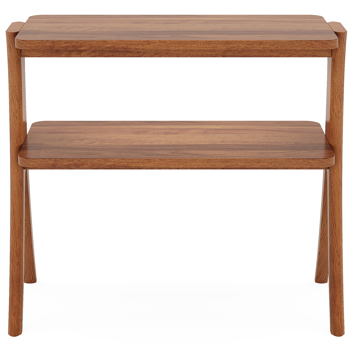 Narrow 2 Tier Side Slim Accent Table For Living Bedroom Or Entryway, Space Saving Furniture With Storage Shelf - Walnut