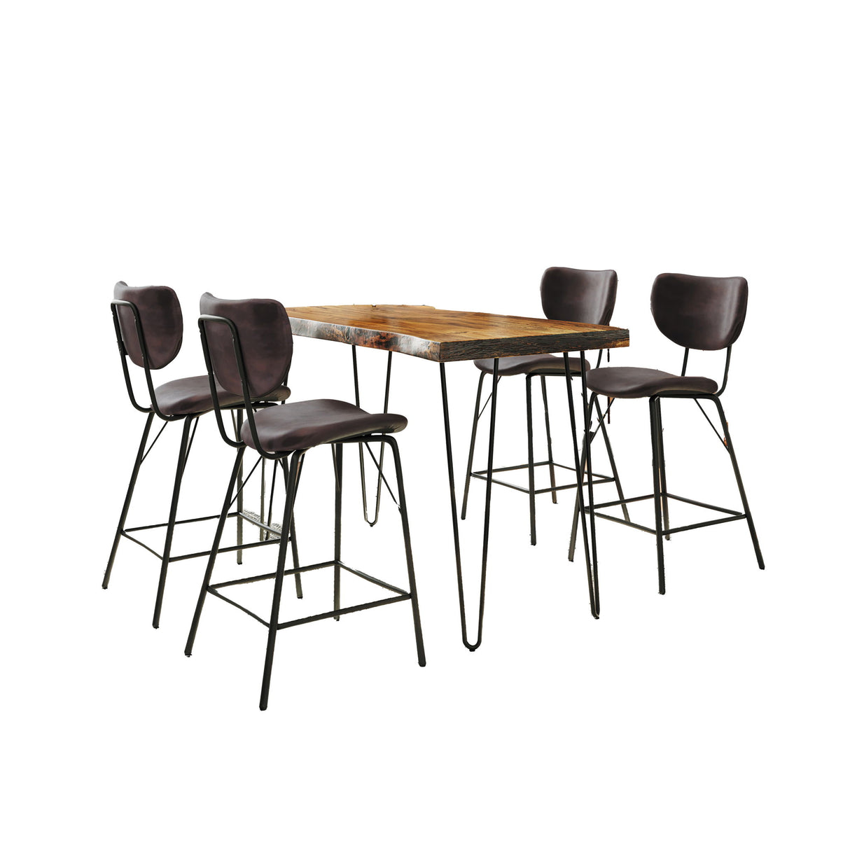 Nature's Edge - 5 Piece Counter Set With Modern Barstools - Chestnut