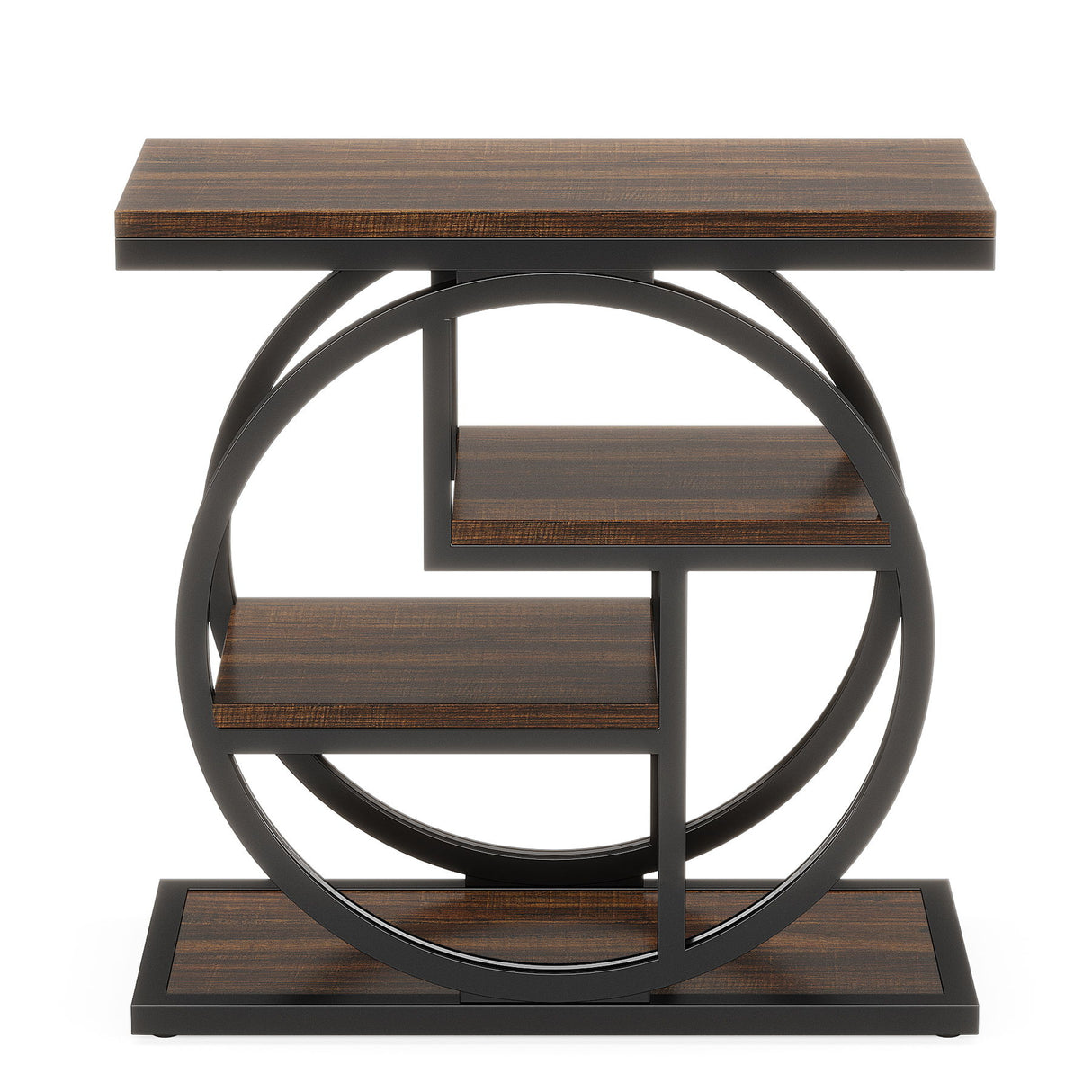 4 Tier Narrow End Table With Storage Shelves For Living Bedroom, Small Spaces - Rustic Brown