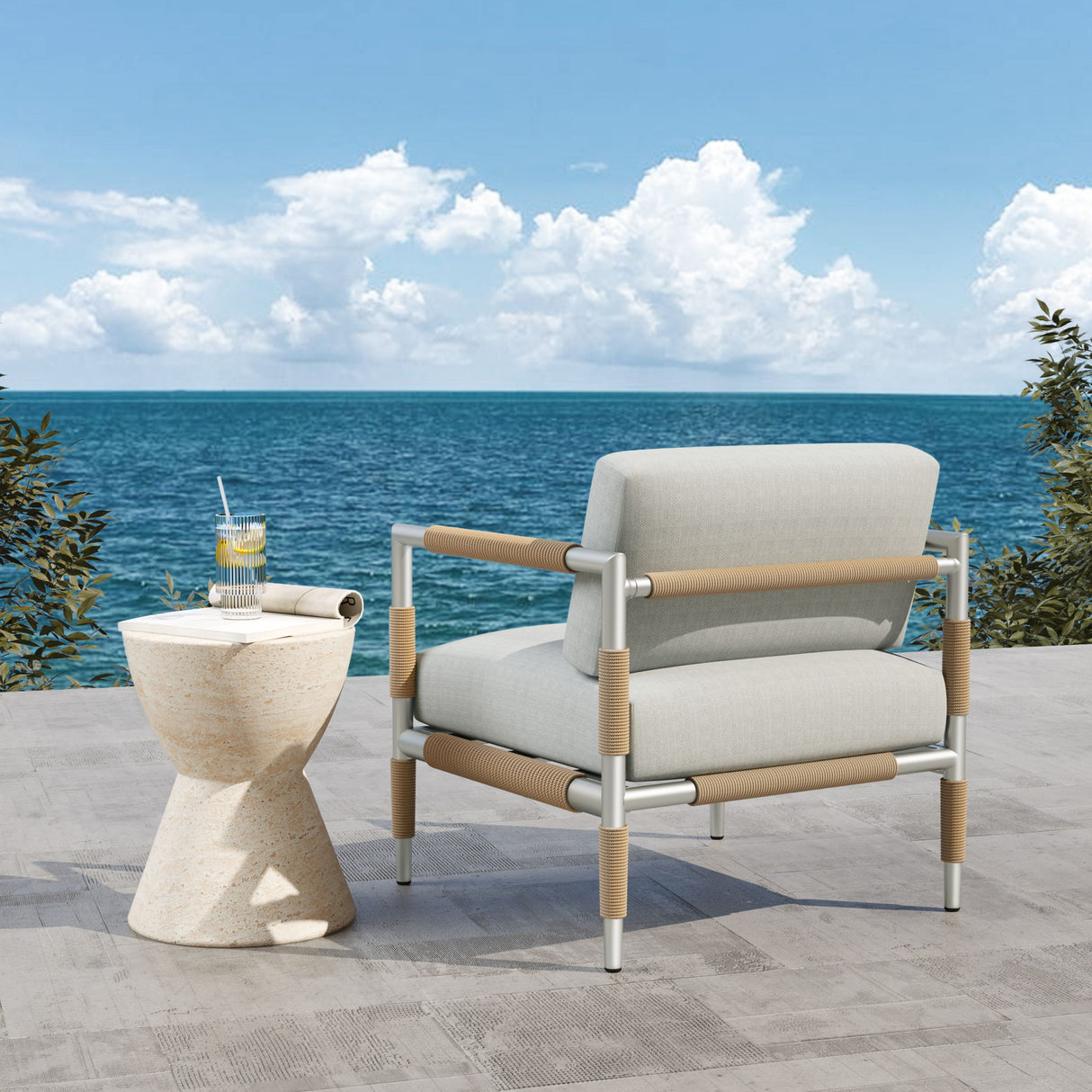 Oriana - Aluminum Outdoor Patio Armchair With Thick Cushions - Light Gray