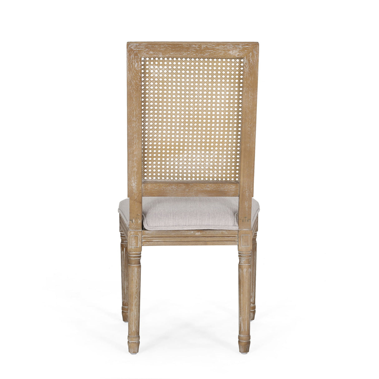 French Country Dining Chair With Rectangular Cane Backrest And Smooth Upholstered Seating