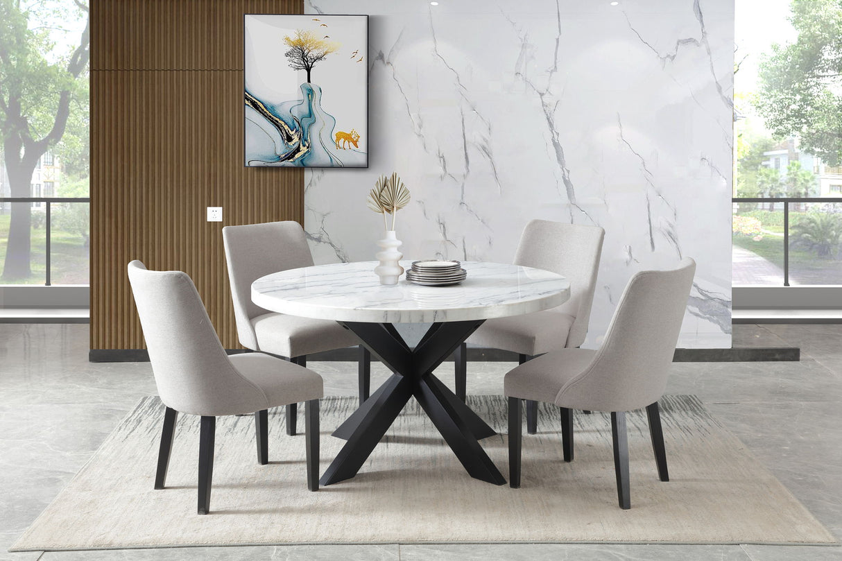 Xena - White Marble Top Round Table - Black