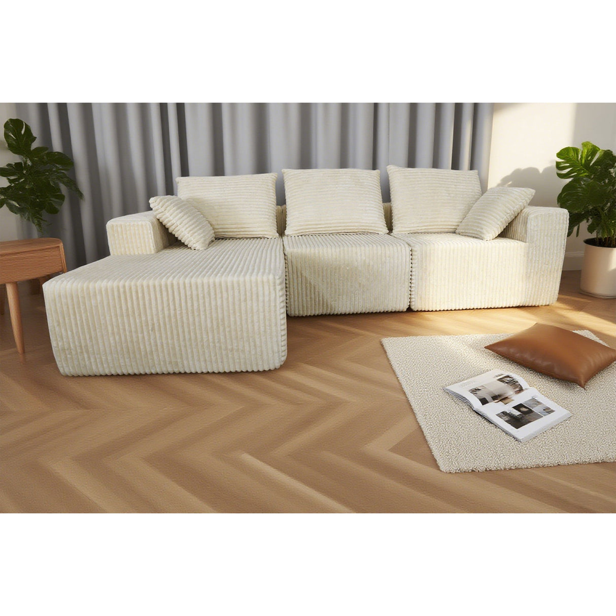Corner Combination Sofa Sectional Couch With Soft Plush Fabric