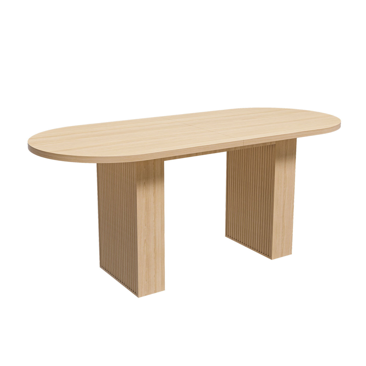 Oval Dining Table For 6 People With Wood Strip Base - Burly Wood