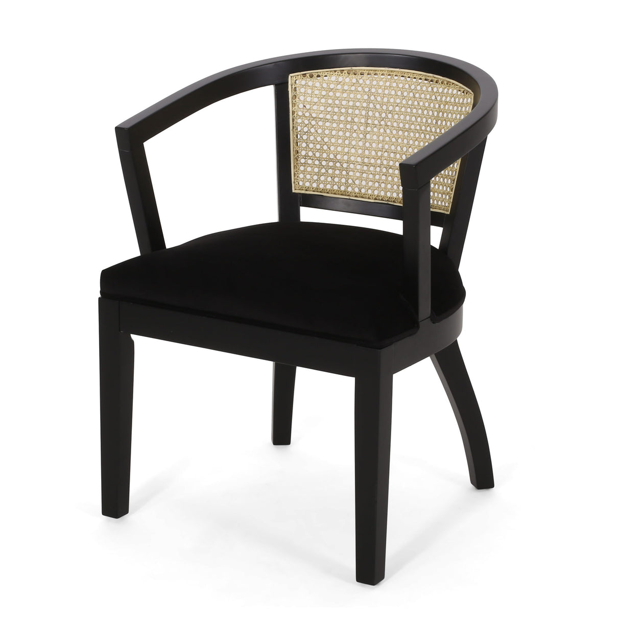 Elegant Dining Chair With Cane Web Backrests And Velvet Upholstery