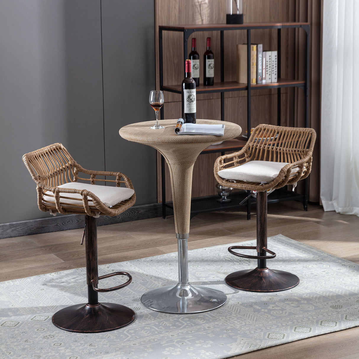 Modern Swivel Bar Stools Adjustable Counter Chairs With Footrest (Set of 2)