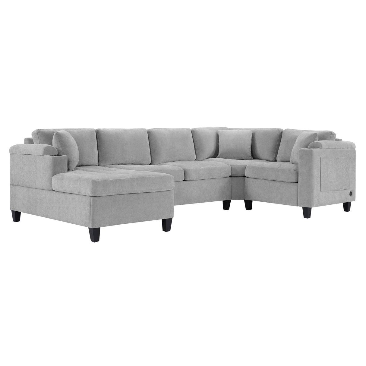 U Shaped Sectional Sofa, Corner Living Room Couch With Built In Cup Holders, Storage, USB Ports
