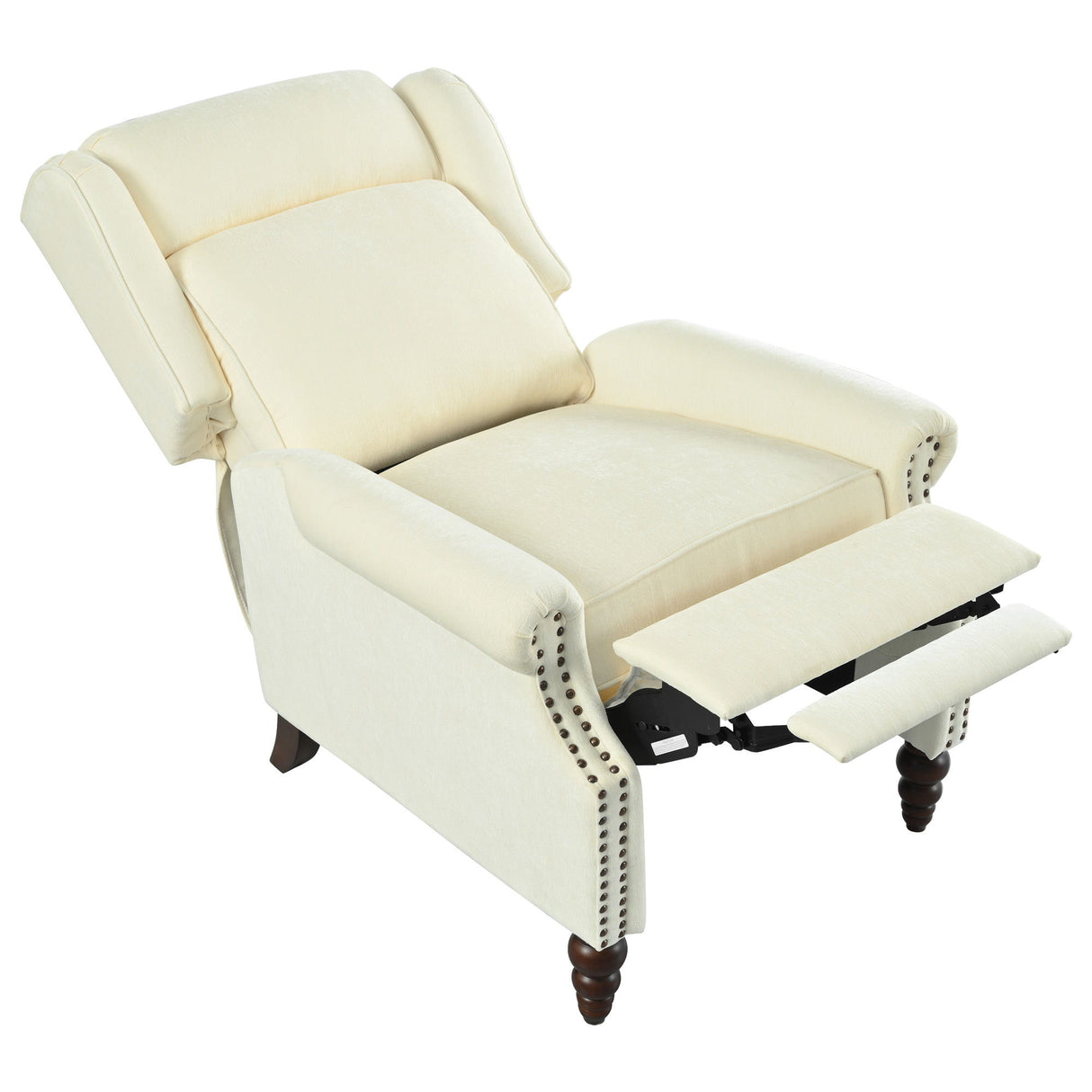 Push Back Recliner Chair Upholstered Recliner Armchair With Classic Wing Back And Solid Gourd-Shaped Legs