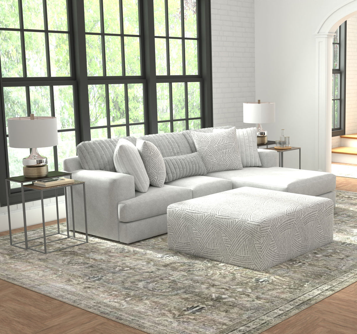 Logan - Upholstered Sectional With Comfort Coil Seating - 46" Cocktail Ottoman And Accent Pillows Included