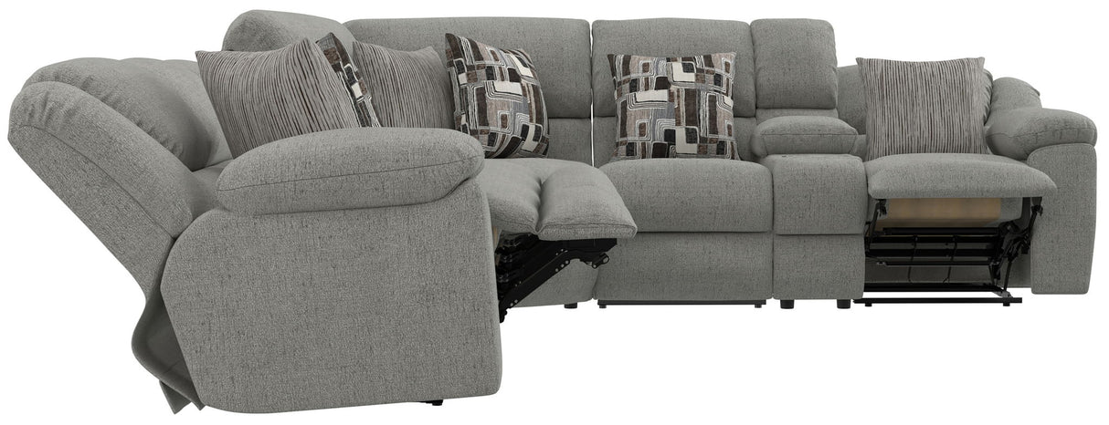 Quinn - 3 Piece Reclining Sectional With 4 Reclining Seats, Storage Arms, Storage Console With Lights, And Drop Down Table - Nature