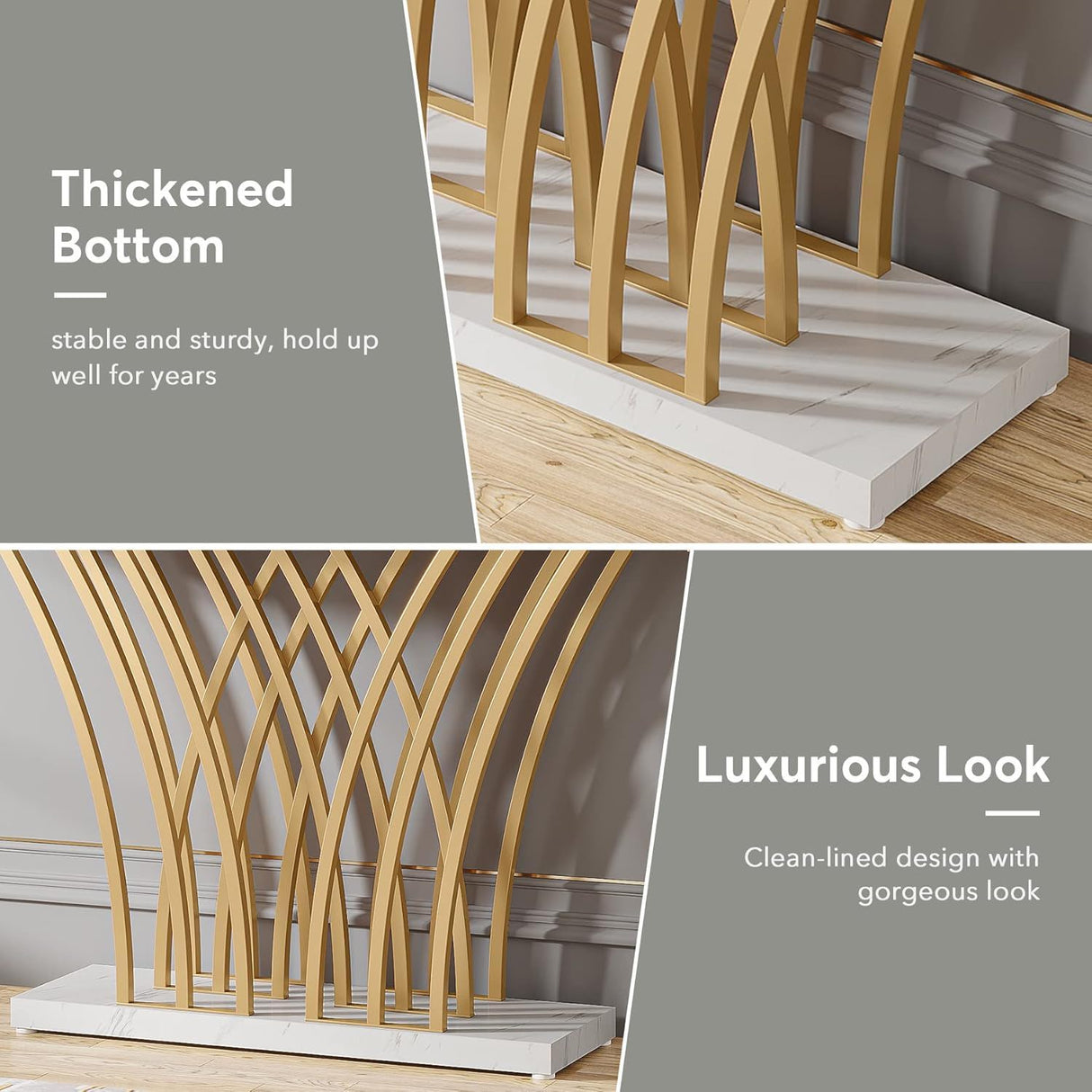 Console Table With Grid Base For Living Hallway - White / Gold