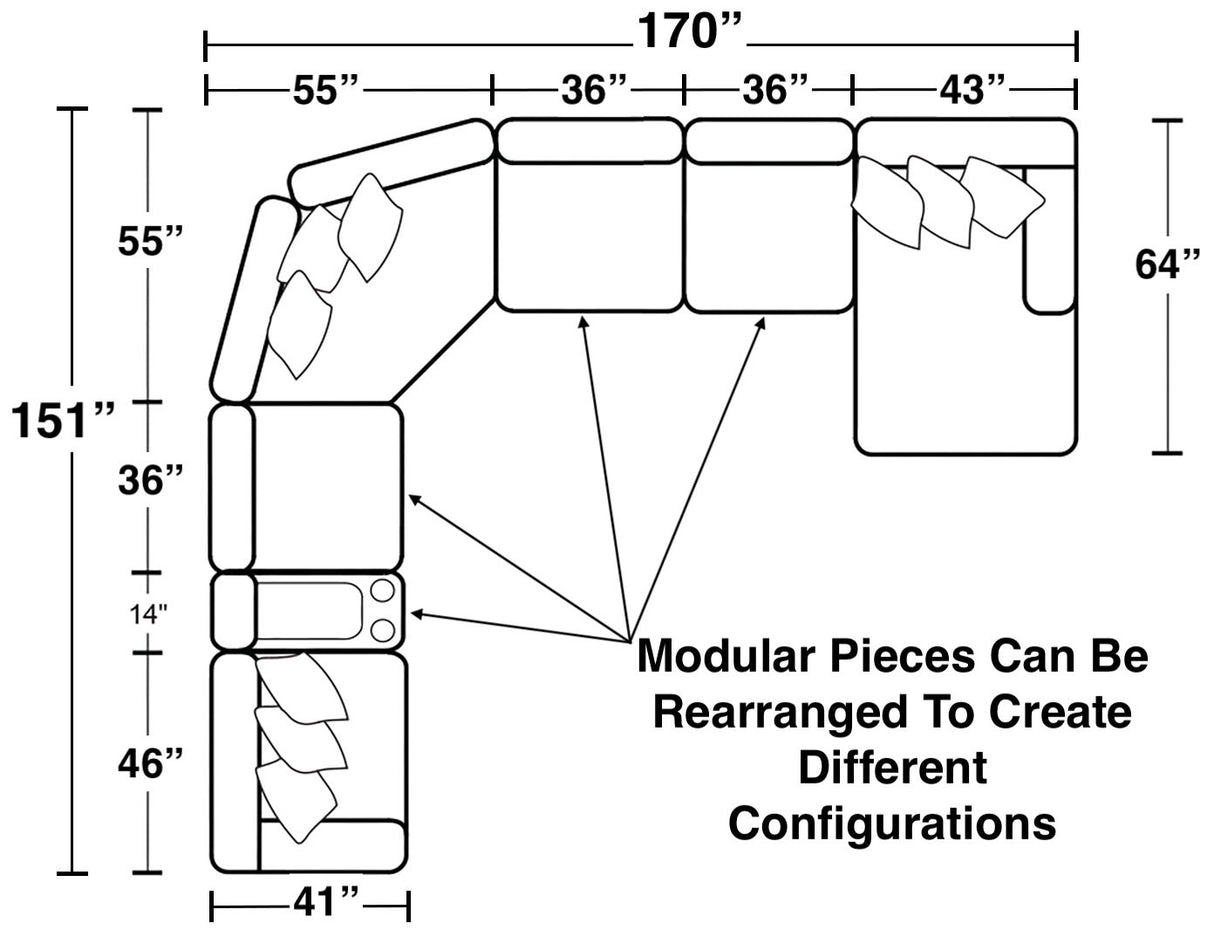 Como - 7 Piece Italian Leather Match Reclining Sectional