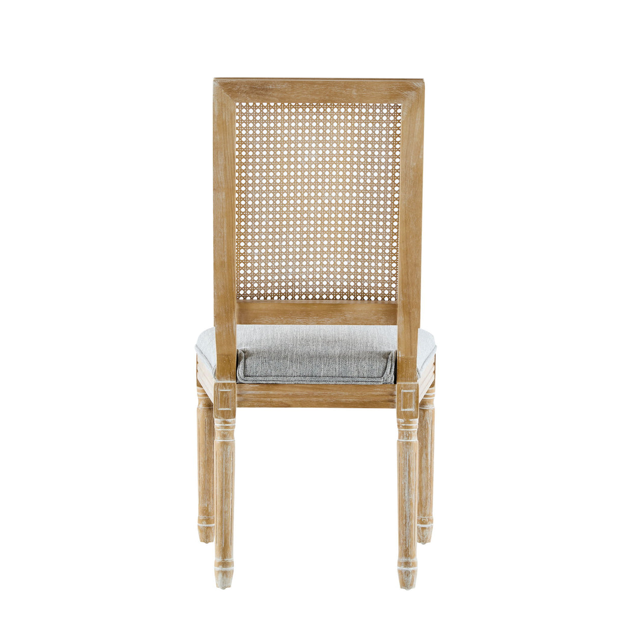 French Country Dining Chair With Rectangular Cane Backrest And Smooth Upholstered Seating
