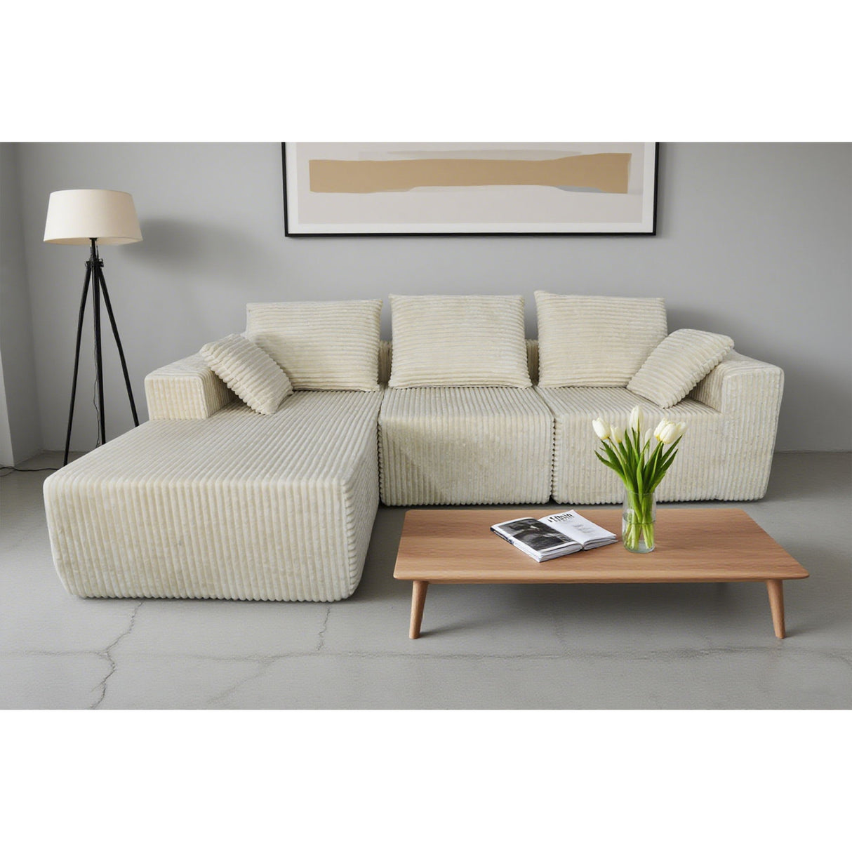 Corner Combination Sofa Sectional Couch With Soft Plush Fabric