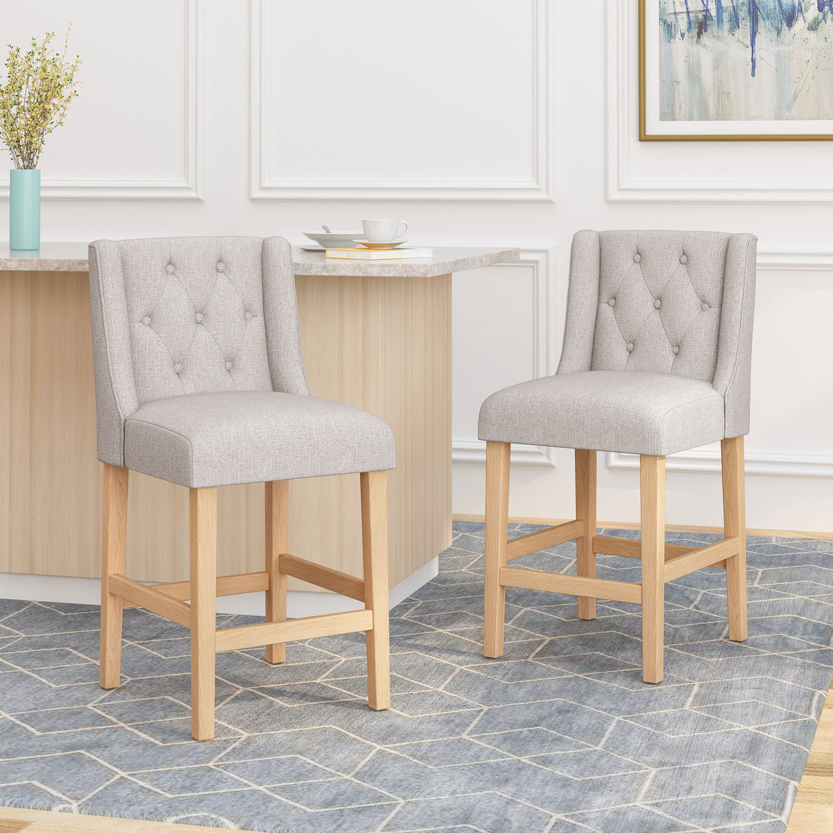 Vienna - Contemporary Fabric Tufted & Wingback Counter Stools (Set of 2)