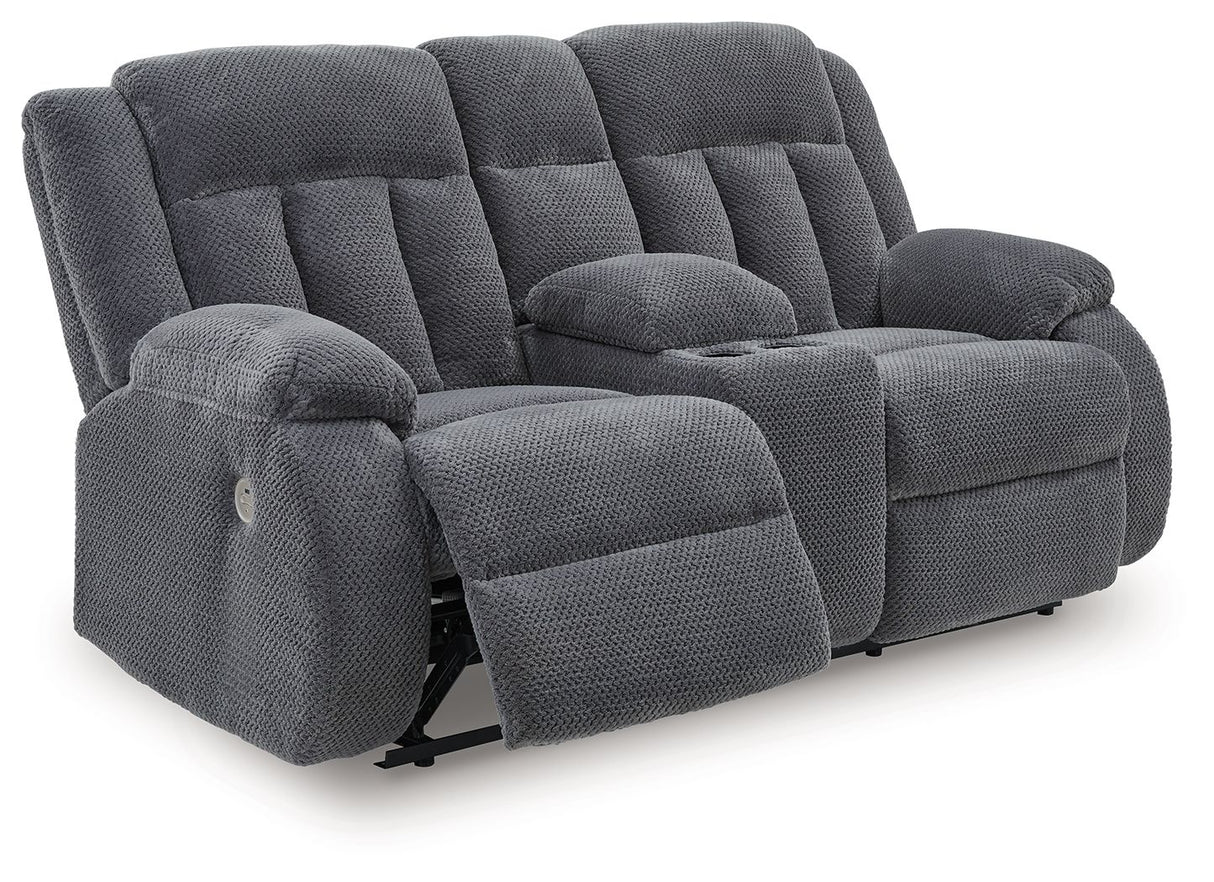 Observation - Double Reclining Power Loveseat With Console - Steel