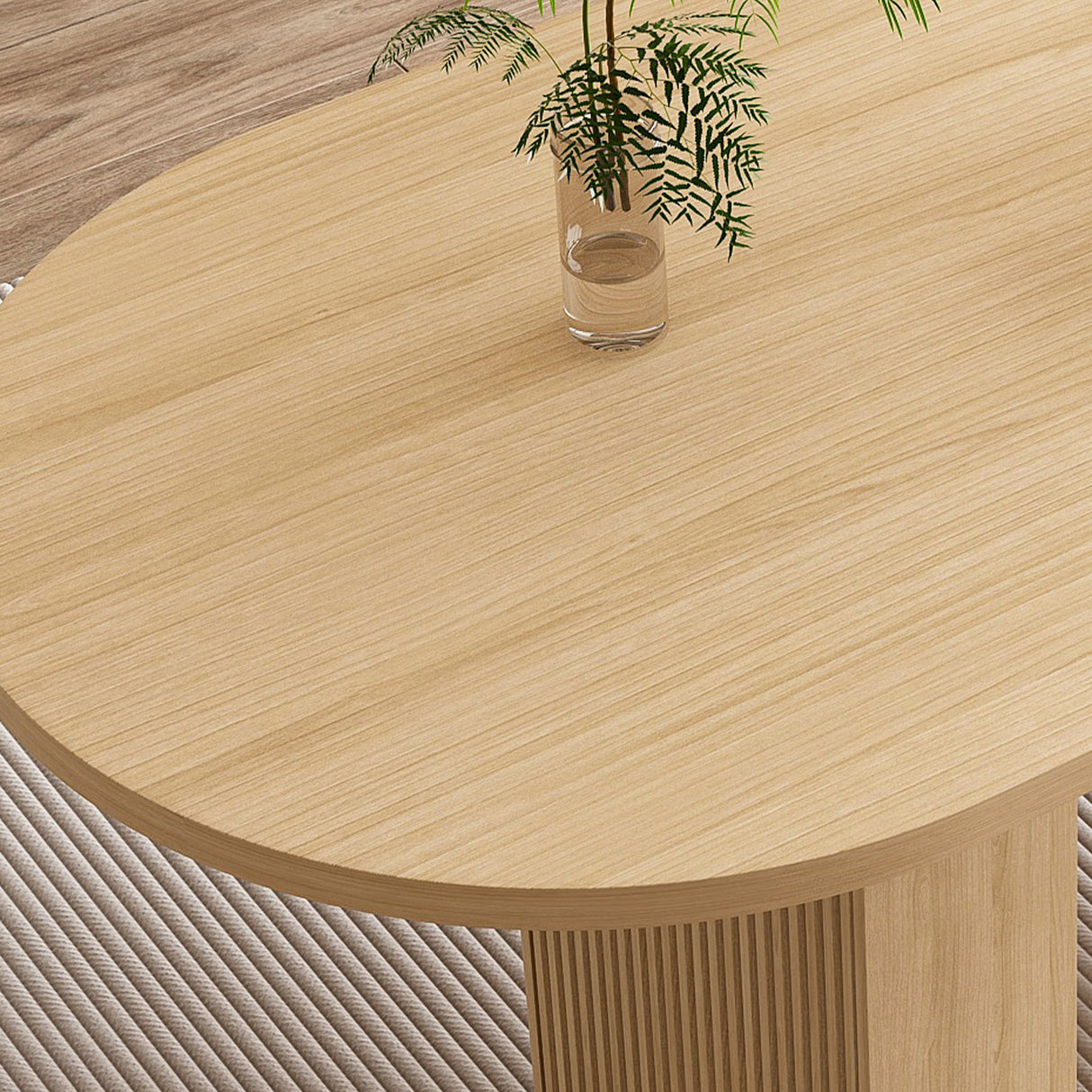 Oval Dining Table For 6 People With Wood Strip Base - Burly Wood